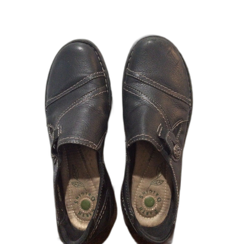 Earth Origins Size 9.5 Leather Slip On Elsie VNC Loafer Womens Black Welltek